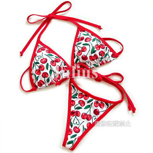 メール便 送料無料■チェリー さくらんぼ柄 Tバック三角ビキニ(胸パット入)水着【スイムウェア タンキニ 見せブラ 衣装 撮影 レディース ラッシュガード サーフィン Gストリング ボディボード 過激 悩殺 誘惑 エロ 水泳 スイムウェア 即日発送】