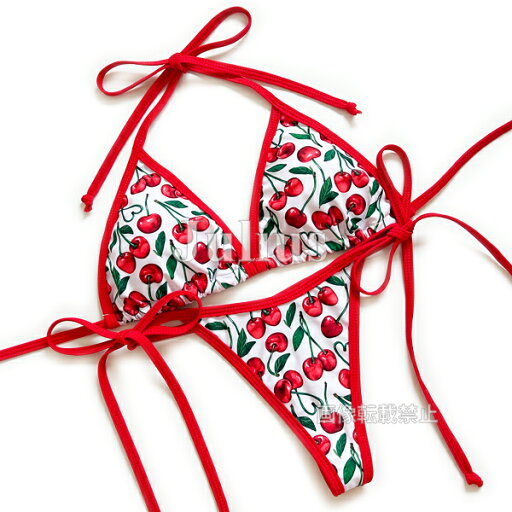 メール便 送料無料■チェリー さくらんぼ柄 Tバック三角ビキニ(胸パット入)水着【スイムウェア タンキニ 見せブラ 衣装 撮影 レディース ラッシュガード サーフィン Gストリング ボディボード 過激 悩殺 誘惑 エロ 水泳 スイムウェア 即日発送】