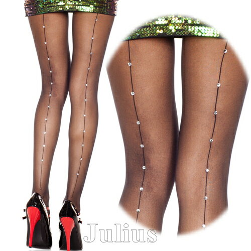 メール便 送料無料■バックシーム ラインストーン シアータイプ スパンティトッキング 黒 /JML874【ビジュー デニール 靴下 パンティ ハイソックス ナイ...