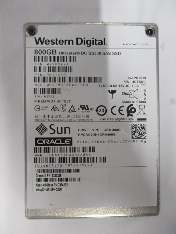 WUSTM3280ASS200 WD 800GB Ultrastar DC SS530 2.5インチ SAS SSD【7日保証】 【中古】 (1921261）