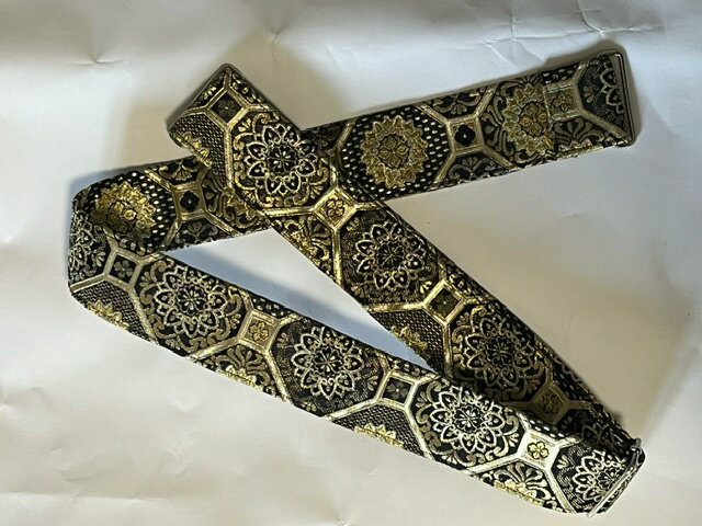 Harmonics　J　　西陣織 金襴 生地 和柄　 蜀江華文　金　4Cm.5Cm幅　ギター、ウクレレストラップ 　ショルダースト　ラップ NO9