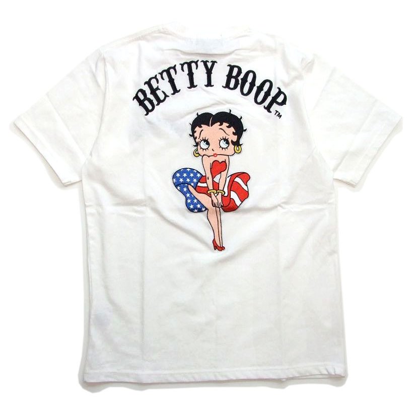 BETTY BOOP ベティ 半袖Tシャツ メンズ 刺繍 半t AMERICAN DRESS BETTY 星条旗 6.2oz へヴィーウェイトのTシャツ　BE-105