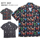 BETTY BOOP ベティ メンズ半袖 開襟シャツ 接触冷感オープンカラーシャツ BE-110 夏にお勧め バンダナ柄 カクテル柄
