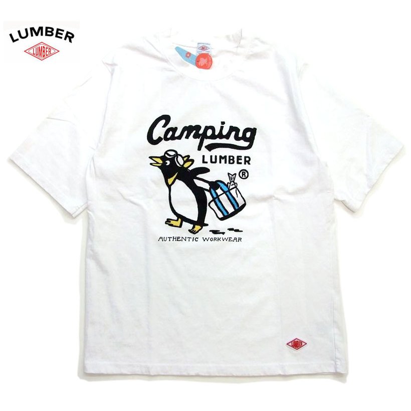 lumber2022 tシャツ トートバッグを持ったペンギン 221367 PENGIN PRINT 半袖Tシャツ 男女兼用 LUMBER 人気のキャラクター