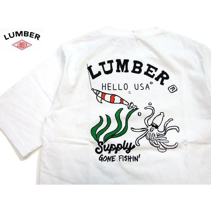 lumber2022 tシャツ エギルアーを追いかけるイカ 221371 ルアーモチーフ　EGGING　半袖Tシャツ 男女兼用 LUMBER