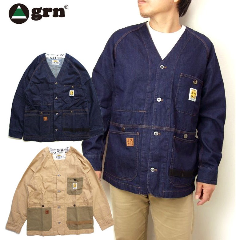 ジーアールエヌ アウター メンズ grn メンズファッション ジーアールエヌ　ワークス ジャケット　GU112017　WORKS V-NECK COVERALL　カバーオール　カーディガン