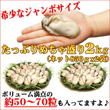 生牡蠣【送料無料】広島産 ジャンボサイズ 生かき剥き身 2kg/約50〜70粒入り★加熱用 牡蠣鍋 2018 送料込 むき身 ギフト GIFT ラッピング無料 牡蠣 海の幸【人気グルメ】 正月【送料無料市場】母の日 プレゼント