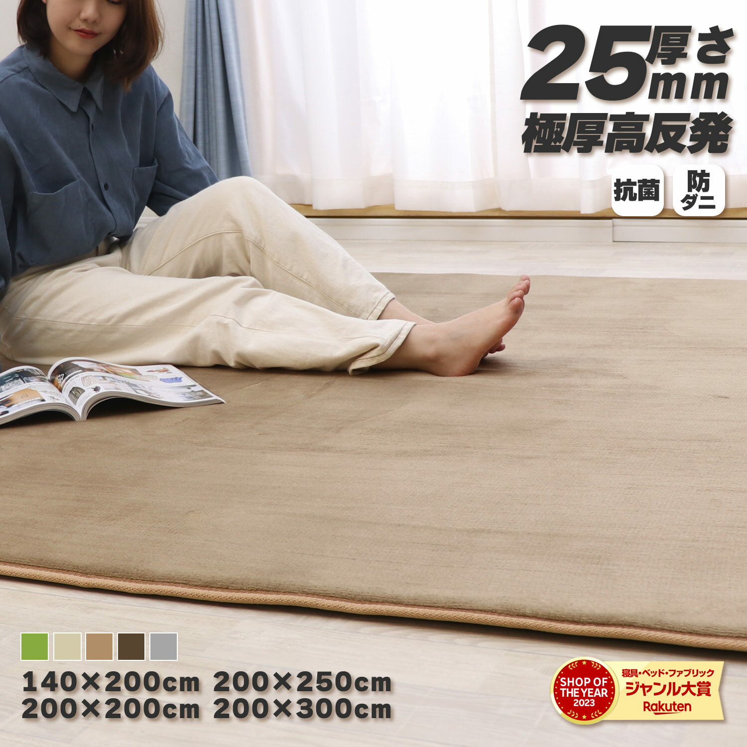 マラソンSALE！ ［選べる！4サイズ5カラー］ ラグ 高反発 極厚25mm 200×300cm 200×250cm 200×200cm 140×200cm ラグ 厚手 滑り止め ラグマット カーペット 3畳 ホットカーペット対応 リビング 高反発ラグ 春 夏