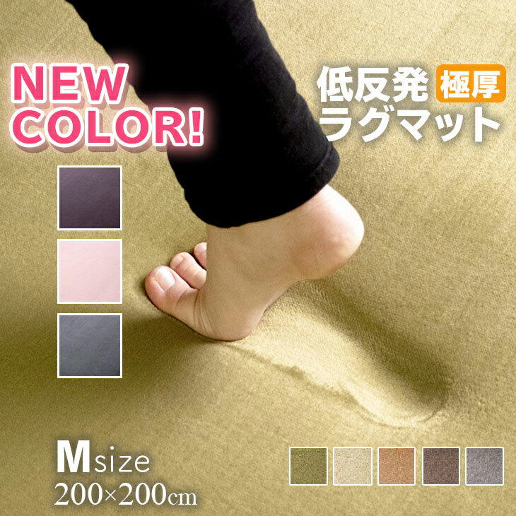 サマーSALE！ 【抗菌 防ダニ】ラグ 低反発 極厚25mm 200×200cm ラグ 厚手 滑り止め ラグマット カーペット 2畳 ホットカーペット対応 リビング 夏 用 フリーリー