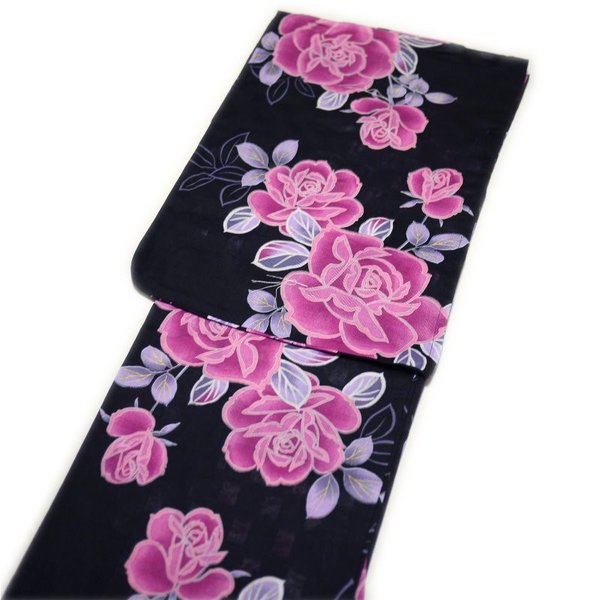 【在庫限り】浴衣 レディース レトロ 大人 上品 高級生地（黒色地に薔薇柄） 高級 ...