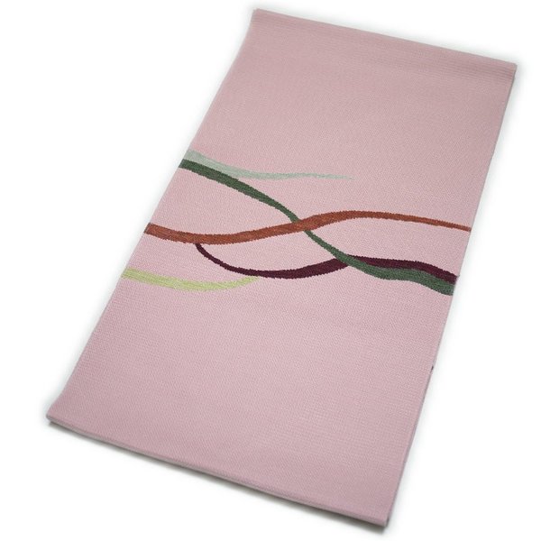 【割引クーポン配布中】なごや帯 正絹 仕立て上がり 八寸 名古屋帯 紬 変り織 手織袋名古屋帯（ピンク系）