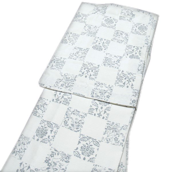 【決算セール12/28迄】着物 bonheur saisons 洗える仕立て上がり小紋 紬織風（袷：白系：草花柄：L寸）