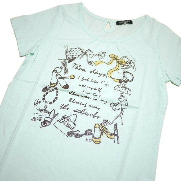 Tシャツ レディース 半袖 グリーン色地にアクセサリー・バッグのイラスト Mサイズ 【メール便OK】3枚まで可