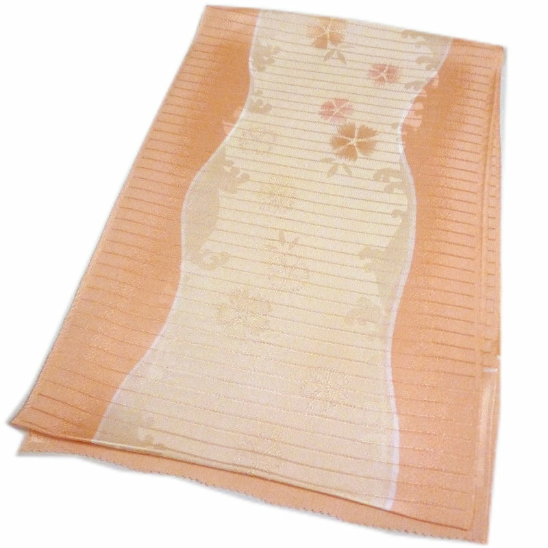 夏用 帯揚げ （オレンジ系 なでしこ柄）絽縮緬 ぼかし 染め分け 正絹 帯あげ 絹 絽 和装小物【メール便OK】