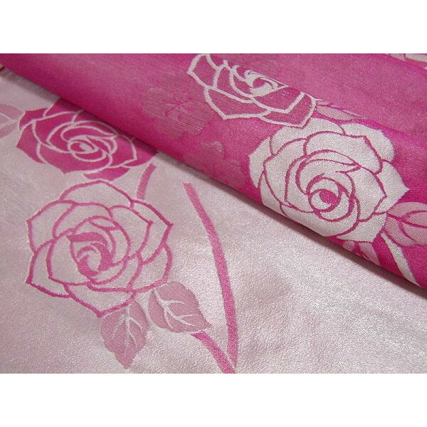 兵児帯 大人用 ジャガード織の兵児帯（薔薇柄：ローズピンク系）浴衣 花火大会 夏祭り レディース 【メール便OK】