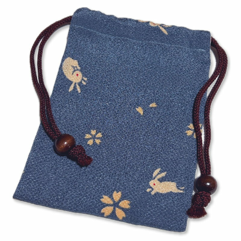 Rakuten - ポーチ 巾着 可愛い ウサギ柄 小物 和柄 （ブルー系）縮緬 ちりめん コンパクト 収納【メール便OK】