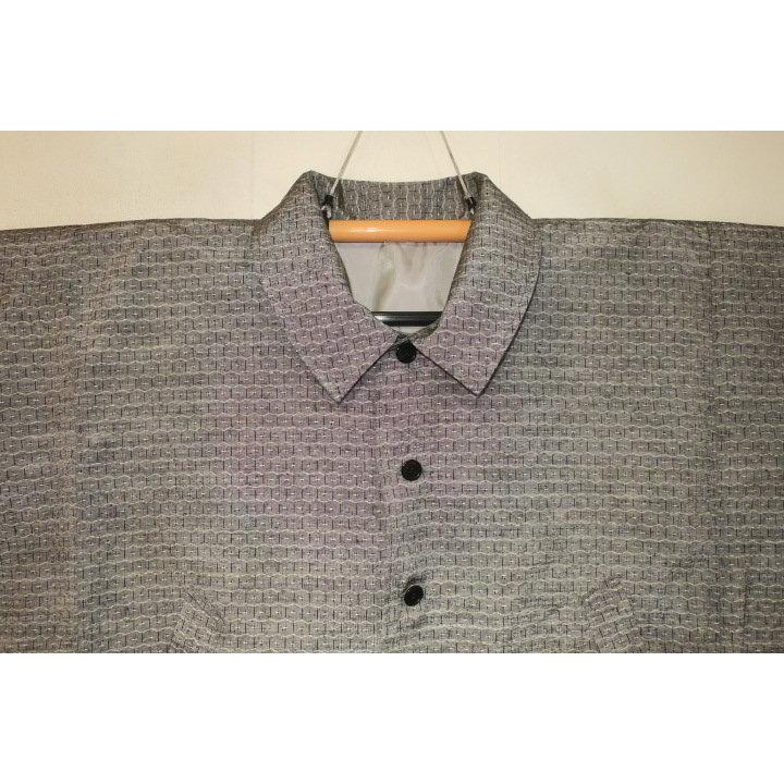 本絹越後紬 男性物角袖 裄68丈91 К銀ネズの亀甲 羽織るだけでもカッコイイ ショート丈