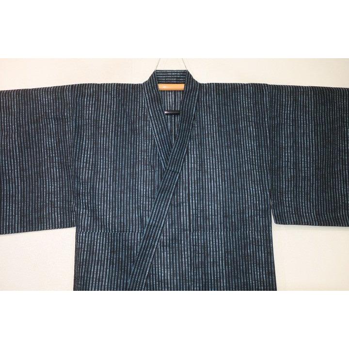 綿紅梅 男の染め絣の着物浴衣単衣 裄69丈145К黒青銅色の重ね染め暈し縞 3