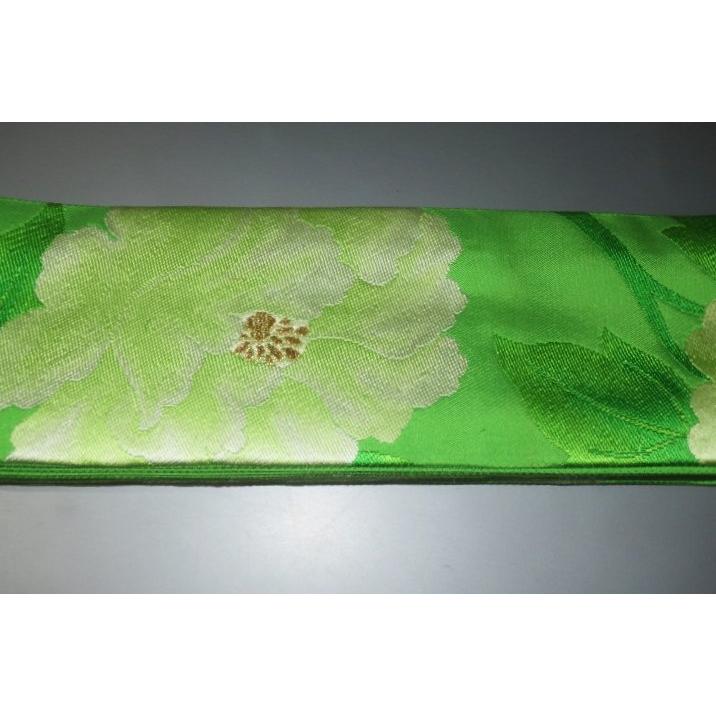 男角帯 本絹西陣織 К 若草色 牡丹の図縫い取り 別誂え