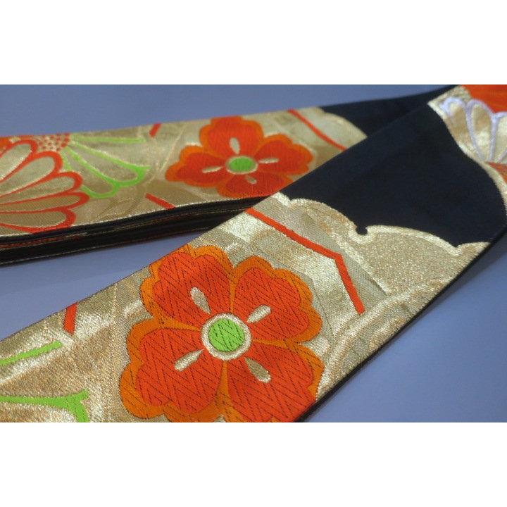 男角帯 本絹西陣織 К 黒地金襴縫い取り菊花菱の図 豪華な織 別誂え