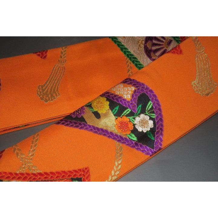 男角帯 本絹西陣織К柿色地に印綬文様 帯コレクター必見 別誂え