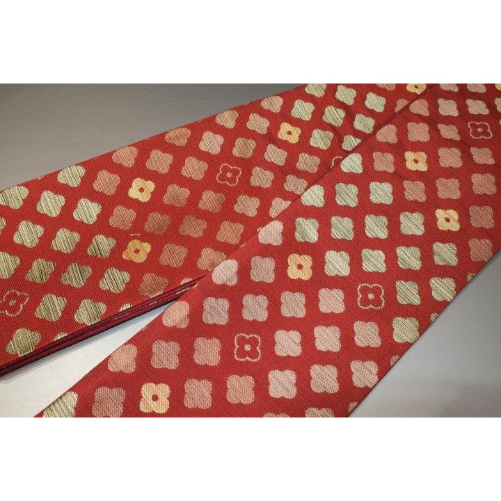 男角帯 本絹西陣織練貫 К錆緋色地に花角・花十字文様 極上品 別誂え