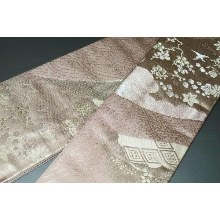 男角帯 本絹西陣織練貫К藤銀色地 裂取り古典文様 本絹銀糸使用 別誂え