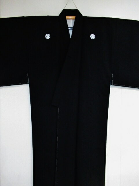 洗える黒紋付スタンダード袷 黒紋付男性着物羽織セット 化繊羽二重調