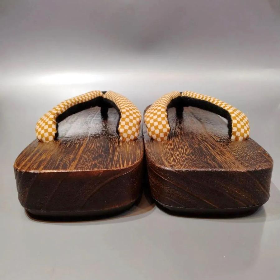 男性焼き桐下駄M～Lサイズ25.5cmК鼻緒 山吹色の市松格子（弐8810RM）