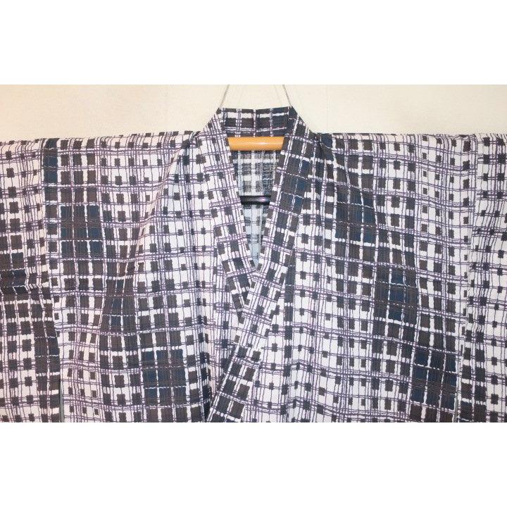 遠州木綿防染 男着物浴衣 裄70丈150К白地に鉄黒の麻雀絣柄 面白い柄（弐9602RM）