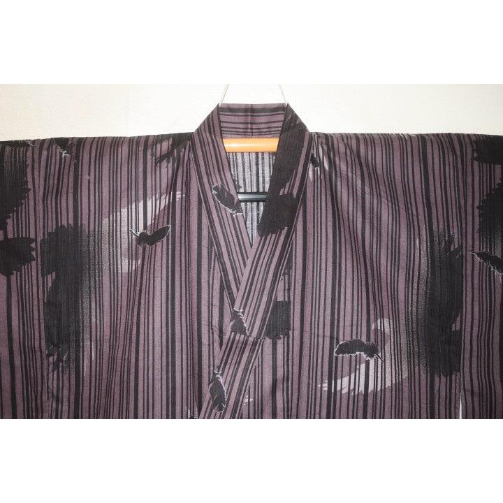 遠州綿紬東京友禅調 男木綿着物浴衣 裄66丈143К絵画の世界・滅紫（けしむらさき）色「影鷹」 高級浴衣