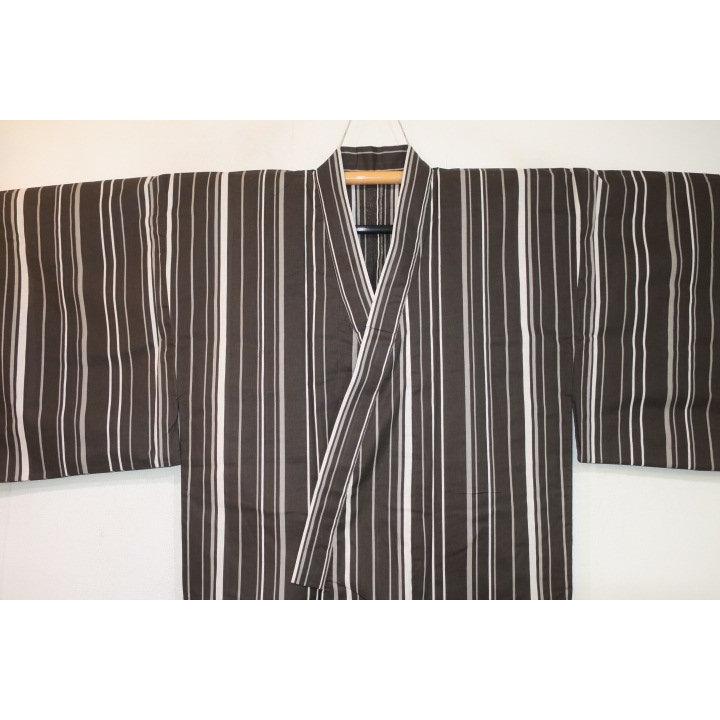 遠州木綿東京友禅調 男着物浴衣 裄72丈147Кコーヒーモカブラウンの江戸前粋縞 モダンクラシック