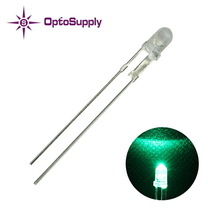 LED 3mm ˤƷ Pure Bluish Green OptoSupply Deluxe Power 30000mcd 50mA OSG38A3131P 10