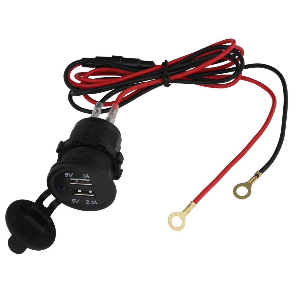 USB カーチャージャー 2.1A 1A 12V 24V 1m ヒューズケーブル付き