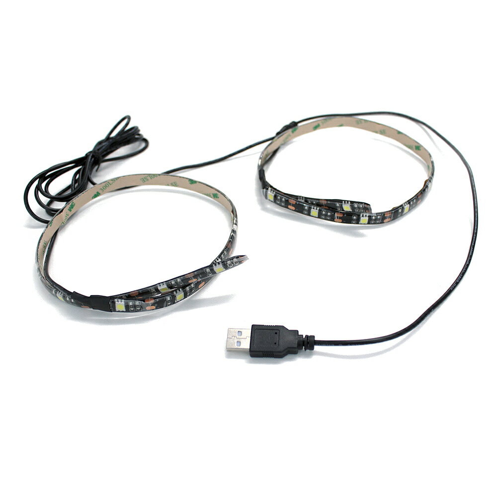 USB LEDテープライト 防水 5V 50cm 赤色 2Way 3チップ 黒ベース