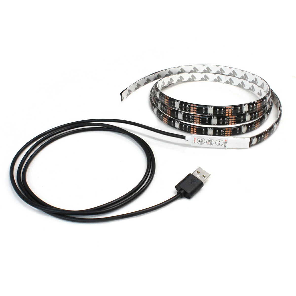USB LEDテープライト 防水 5V 100cm RGB 多色発光 調光器付き 3チップ 黒ベース