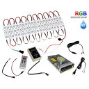 LEDモジュール 流れる RGB 12V 白ベース 防水 看板照明 間接照明 内照アクリル 20連×10 コントローラー 電源 セット
