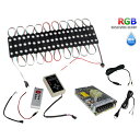 LEDモジュール 流れる RGB 12V 黒ベース 防水 看板照明 間接照明 内照アクリル 20連×10 コントローラー 電源 セット