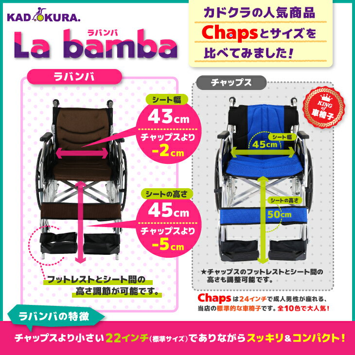 車椅子 コンパクト 軽量 折り畳み グレータイヤ アルミ製 送料無料 全3色 チャップスシリーズ ラバンバ ブルー G101-B カドクラ Mサイズ 3