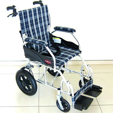 車椅子 軽量 折り畳み 介助式車イス 介助用車いす 全4色 送料無料 ノーパンクタイヤ クラウド ネイビーチェック A604-ACBK 12インチ カドクラ KADOKURA