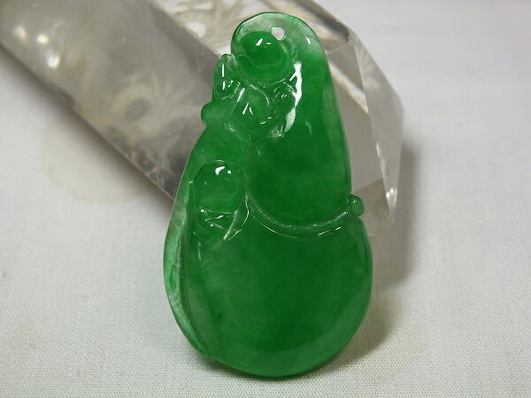 ■龍香堂■☆ミャンマー翡翠氷種（アイスジェダイト）トップ「福瓢箪」45mm