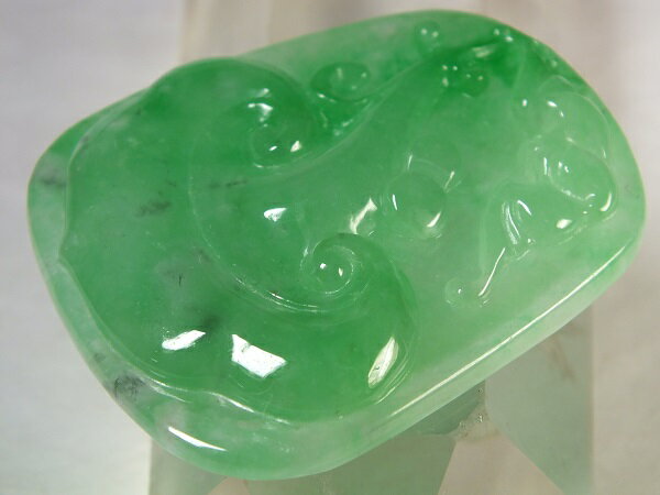 ■龍香堂■☆ミャンマー氷種翡翠（アイスジェダイト）トップ「如意」48mm（d49）