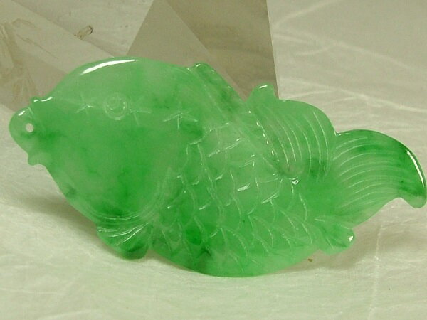 ■龍香堂■☆ミャンマー翡翠（ひすい）福魚トップ53mm