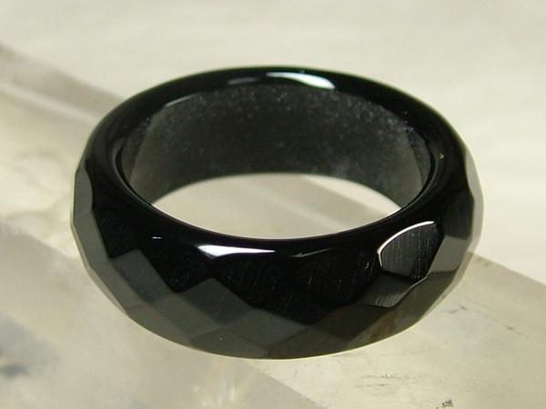 ■龍香堂■☆瑪瑙（メノウ）広幅リング22号（黒）(4)