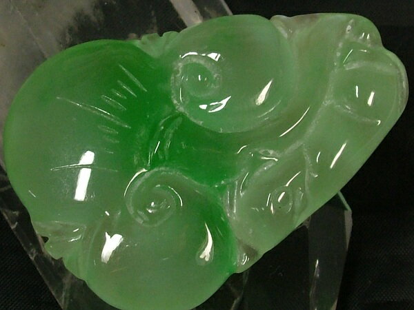 ■龍香堂■☆ミャンマー氷種翡翠（アイスジェダイト）トップ「如意」46mm（v29）