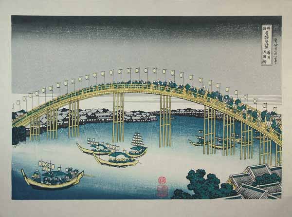 ■龍香堂「劉長青」復刻木版浮世絵　葛飾北斎『摂州天満橋』