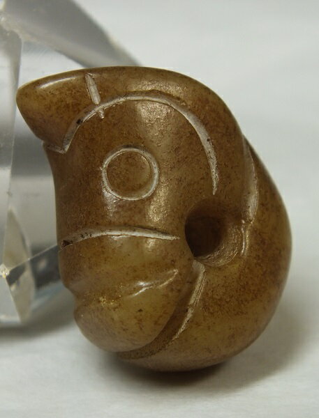 ■龍香堂■☆旧中国白玉（はくぎょく）彫物「猪龍」24mm