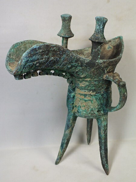 ■龍香堂■☆【中国古物】青銅器「爵（三足酒器）」215mmのサムネイル
