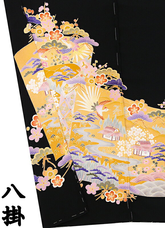 ※記念感謝祭☆仕立無料・送料無料☆本加賀友禅手描美術技術者清藤武二先生作☆多色染遠山四季花鳥松竹梅祝文黒留袖