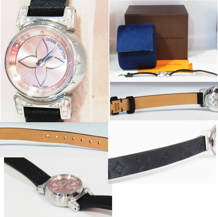 腕時計 ルイヴィトン タンブール Q151P タンブール　ビジュトリプルコイルド　ラグダイヤ　 ダイヤモンド　ダイヤ　レディース　クオーツ　ピンク文字盤　ベルトの穴は広がってなくほとんど使用感葉ありません　綺麗